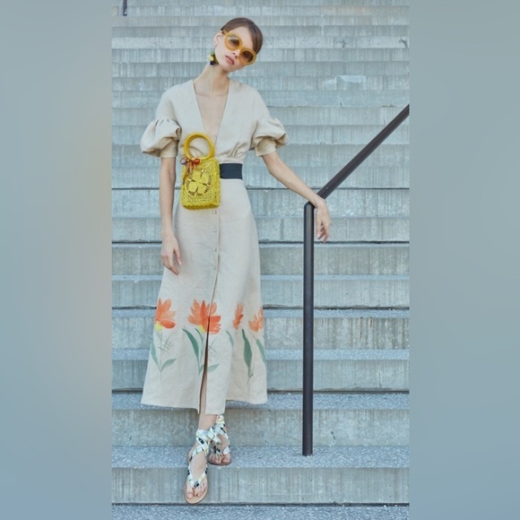 Silvia Tcherassi Cameron Puff Sleeve Linen-Blend Midi Dress - Picture 11 of 11